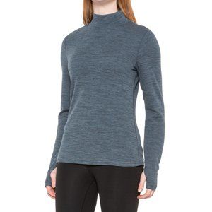 NWT WICKED WOOL blue melange Merino Wool Blend Base Layer Mock Neck Top …